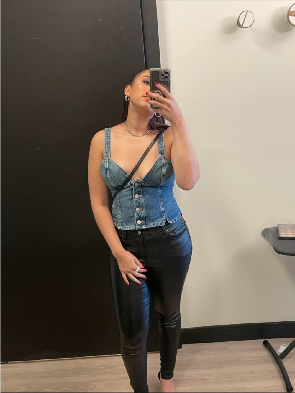 Zara Blue Denim Corset Top with Contrast Stitching